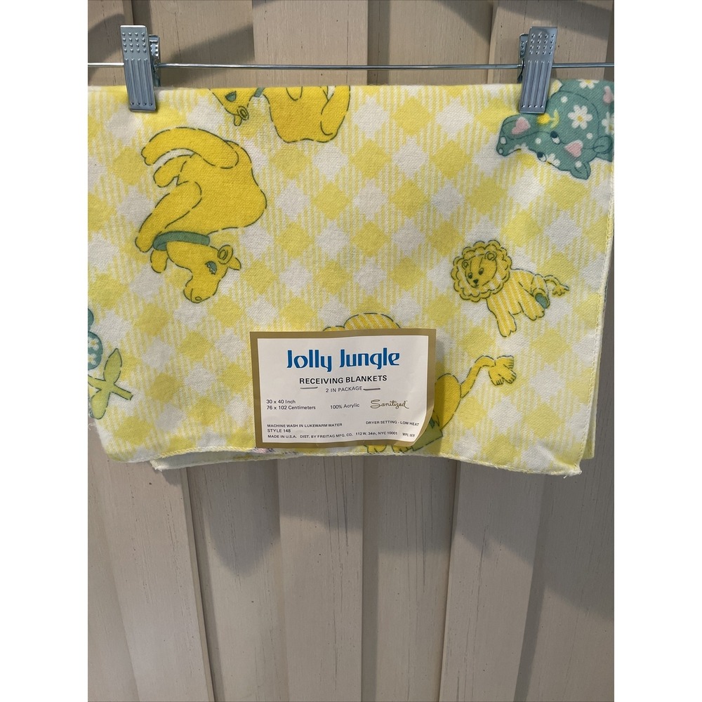 Vintage Jolly Jungle recieving blankets lot of 2 NEW 30x40in